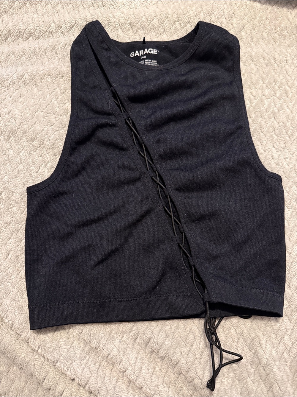 Garage Black Lace-Up Cropped Tank